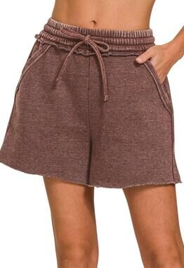 NEW 42POPS acid wash fleece shorts in mahogany